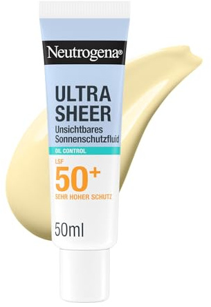Neutrogena Ultra Sheer Oil Control Sonnenschutzfluid LSF50+ , 50 ml | Unsichtbarer Sonnenschutz, sehr hohem UVA/UVB-Schutz, 12h Anti-Glanz-Effekt, nicht fettend, wasserfest, für empfindliche Haut