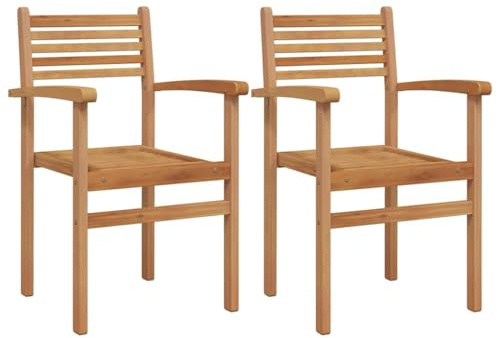 Mokuyary stol set om 2 bruna 56 x 55 x 90,5 cm, massivt trä, teak balkongstol, terrassstolar, matstolar för terrass, trädgård, balkong