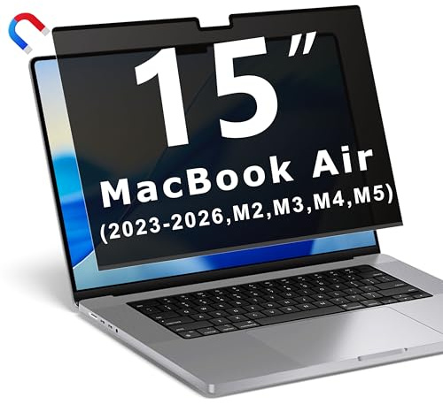 YBTFBG Magnetischer Blickschutzfolie für Macbook Air 15 Zoll (2023–2026, M2, M3, M4, M5), Abnehmbarer Laptop Sichtschutzfilter und Blendfreier Blaulicht Sichtschutzfolie