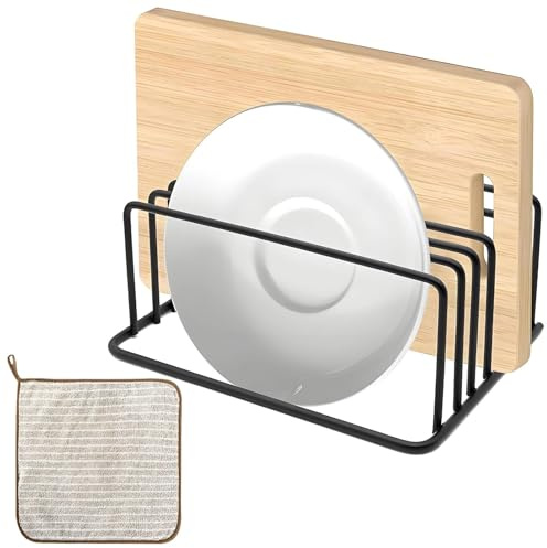 EVTHUR Support pour planche à découper, organiseur de planche à découper, 5 emplacements pour planches à découper, encre, avec chiffon de nettoyage, récipient de cuisine polyvalent pour planches à