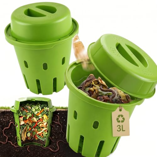 Biigdan 2 Piezas 8L Subterráneo Compostador Jardin Pequeño con Tapa,18x19cm