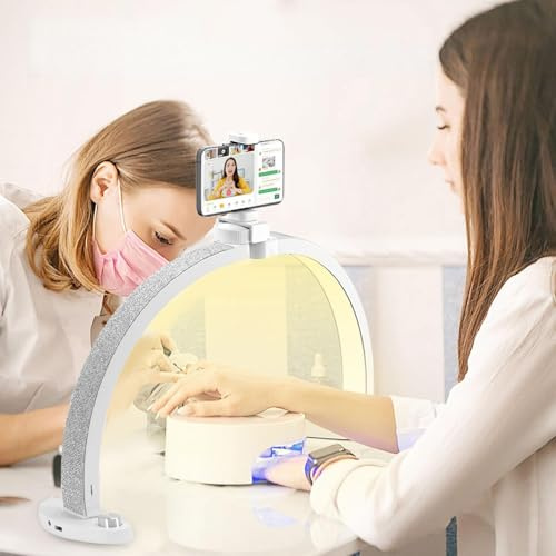 ALIESTFDNO Desktop Halbmond Lampe Nägel: 28 LED Halbmond Wimpern Lampe Große LED-Bogen-Nagel-Tech-Lampe mit Diamanten und Handyhalterung für Nagelstudio Handwerk，Weiß