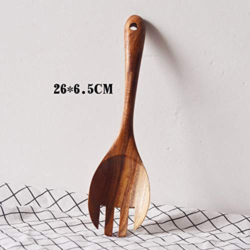 SIXRUN Cuillère et Fourchette à Salade en Bois, Lot de 2 Pièces pour Maison Cuisine Patio Extérieur Restaurant Camping, avec Poignée Légère Lisse Non Toxique Goût Réutilisable (Comme montré)