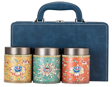 HLTYGWX Sockerburk Emalj Porslinsburk Bulk Teförvaringsbehållare Förseglad Retro Set Tre presentförpackning Tom tebehållare