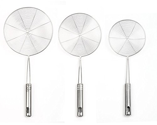 Mesh Net Strainer Ladle Stainless Steel Wire Skimmer Spoon, Set of 3 (4.7 Inch,6 Inch,7 Inch)