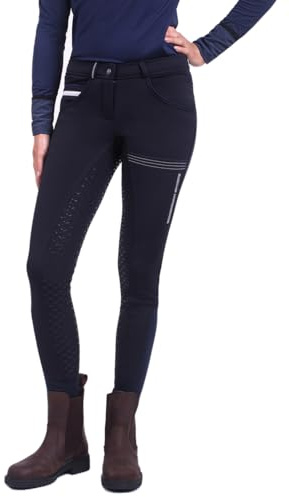 QHP Damenreithose Emma Softshell Winter, gefüttert mit Fleece, Voll-Grip Besatz; Knöpfe, Aufdrucke und Nähte in Kontrastfarbe (36)