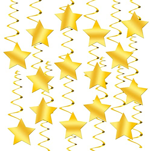 KatchOn, Gold Star Hanging Swirls Decorations - Pack of 30 | Hanging Gold Party Supplies for Graduation Decorations 2026, Hanging Stars Decor for Golden Birthday Party Decorations, Anniversary Decor