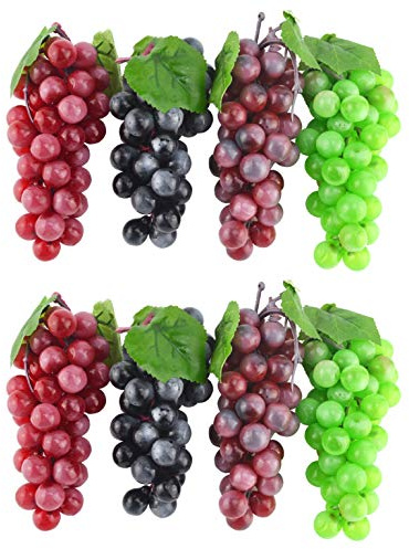 Jedfore, grappolo di uva artificiale in gomma smerigliata, mazzo di uve decorative per bomboniere vintage per matrimonio, frutta, vino, finto frutto (nero, rosso, verde, viola, 8 pezzi)