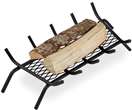 Relaxdays Fireplace Grate, Angular, Steel, Andiron, Gridiron, Solid & Sturdy, Log Grate With Feet, 17x69x34 cm, Black