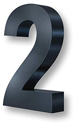 Metzler 3D Hausnummer in Anthrazit aus Stahl - Hausnummer mit Pulverbeschichtung in Feinstruktur 7016 Anthrazitgrau matt - Höhe 20cm / Tiefe 3,5 cm - inkl. Montagematerial - Ziffer 2