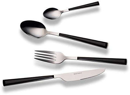 ECHTWERK juego de cubiertos Basic con mangos de plástico, cubiertos de camping, cubiertos de picnic, cubiertos de exterior, hasta 4 personas, acero inoxidable 18/0, negro, 24 piezas