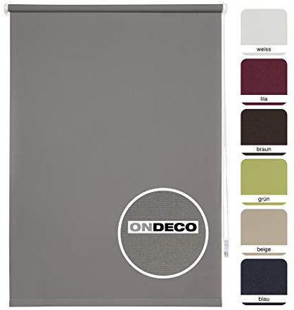 ondeco Tageslichtrollo ohne Bohren, Klemmfix Sichtschutzrollo Seitenzugrollo Klemmrollo, lichtdurchlässig und Blickdicht Grau 90x210 cm
