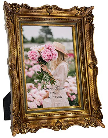 PHAREGE 4x6 Vintage Bronze Gold Picture Frame, 4 by 6 Ornate Antique Picture Frame for Wedding, Retro Photo Frame Displays Horizontally or Vertically On Tabletop