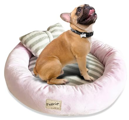 PETCUTE Hundebett Katzenbett Waschbar Hundesofa Rund Kissen Bett Wildlederimitat Haustierbett für Grosse Mittlere kleine Hunde Katzen(S-45 * 14 cm Rosa)