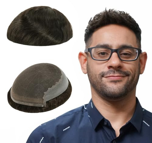 Lordhair Perücke Männer,Realität Toupet,Französische Spitzen weben mit Zwei Seiten und hinter sich PU，Atmungsaktiver und komfortabel，Fühlen Sie sich nicht schwül