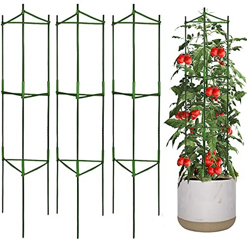 Mersunt Tomatenkäfige Pflanzkäfige, 122 cm, multifunktionale Tomatenstütze, Garten-Rankgitter, Tomatenpfähle, Gurken, Tomaten, Rankgitter für vertikale Kletterpflanzen, Gemüseblumen, 008, 3 Stück