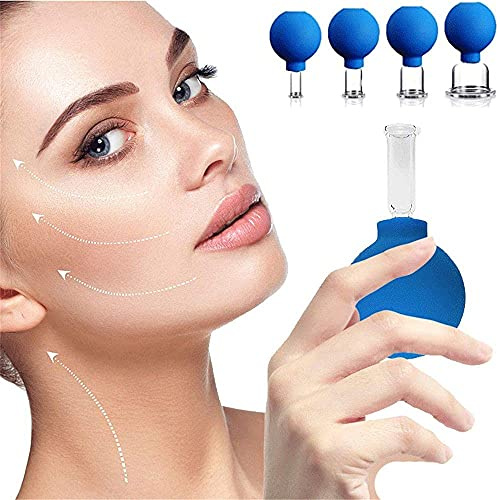 Juego de 4 ventosas de masaje facial con ventosa para masaje facial con bola de silicona para estiramiento facial, arrugas, celulitis, masajeador de espalda