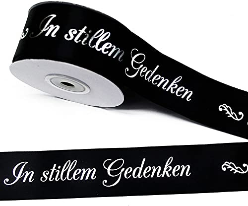 CaPiSo 10m Trauerband 40mm Breite mit Silber-Schrift personalisiert für Trauerschleife Trauer Grabschleife Schleifenband Gedenken Schleife Beerdigung Urnenbeisetzung Grabschmuck (10m)