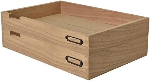 KIRIGEN Holz Stapelbarer Büro-Brief-Organizer Schreibtischablage (2er-Pack) - Zweistufiges Holztablett mit Metall-Etikettenhalter für die Schreibtischorganisation natürliche Farbe
