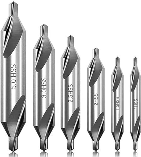 Juego De Brocas De Centro, 6PCS Hss Brocas De Centrado Avellanador De Centro, 60 Grados Brocas Centrales Juego De Brocas Avellanadoras Herramientas De Torno Para Metal, 1/1,5/2/2,5/3/5mm