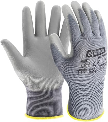 EXBRIECO, 12, 6 ou 3 Paire, Gants de Protection, Gants de Travail, Polyester et Polyuréthane, PPE, 3139X, Durables, Légers, Résistants à L'abrasion, pour le Jardinage, les Réparations, Mécanique.