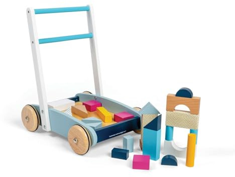 Bigjigs Toys FSC® Certified Wooden Baby Walker - Sustainable Wooden Walkers for Babies, Includes Building Blocks, Baby Walkers for 1 Year Olds, Push Along Toys