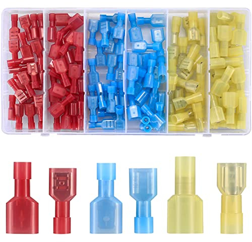 woshilaoDS 120 Stk Kabelverbinder, männliche und weibliche Vollisolierte Quetschkabelschuhe, Spaten Nylon-Schnelltrennkupplung, Elektrische Steckverbindungen Kabel Verbinder Crimp-kaltgepresste