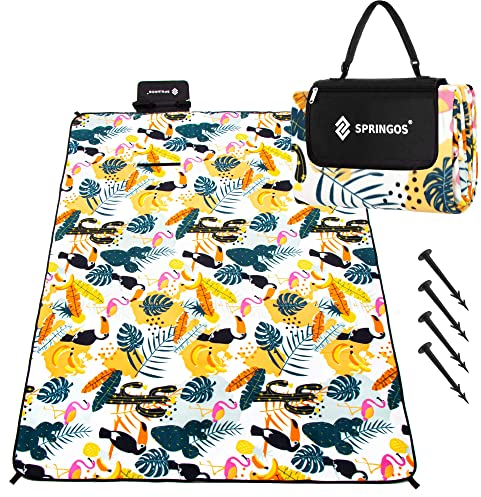 SPRINGOS Couverture de pique-nique, 150 x 200 cm, tapis de siège, couverture de jardin, ancrage au sol en feuille d'aluminium