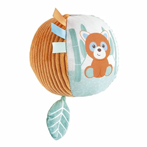 Chicco Mi Primera Pelota My Sweet Dou Dou, Pelota Sensorial de Peluche, Diferentes Tejidos y Actividades, con Etiquetas y Espejo, Sonido de Sonajero al Rodar, Juguete para Bebés, 6 Meses, Multicolor