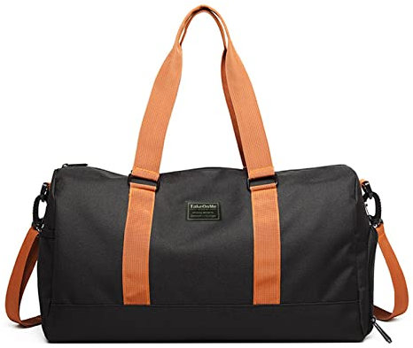 FANDARE Damen Reisetaschen Herren Klassische Sporttaschen Handgepäck Weekender Umhängetasche Weekender Übernachtung Kliniktasche Schwimmtasche Trainingstasche Tote Bag mit Schuhfach Schwarz A