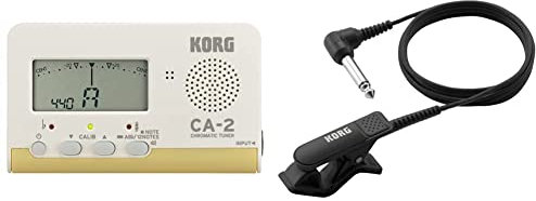 Korg - CA-2 Chromatic Digital Tuner for Stringed, Woodwind and Brass Instruments - White & CM-300 Clip-On Contact Microphone, Black