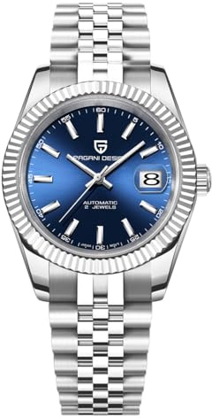 Pagani Design Montre Automatique pour Homme Mouvement Japonais Boîtier en Acier Inoxydable Verre Saphir Cadran Or Montre de Luxe PD 1645(Argent Bleu)