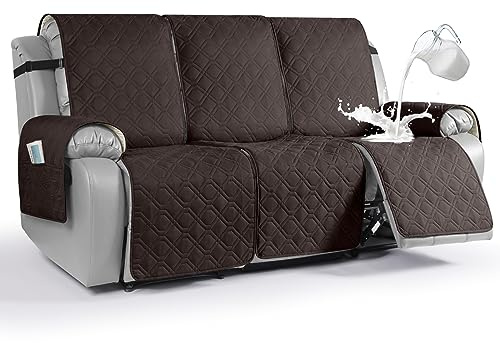 VANSOFY Waterproof Recliner Couch Covers, Sofa Covers 1-Piece Washable Reclining Sofa Cover Non-Slip Furniture Protector with Elastic Straps Pocket for Dogs, Pets(Chocolate,3 Seater)