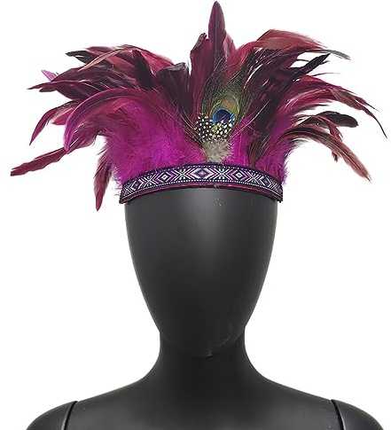 Indianer Kopfschmuck Herren Damen Pfauenfeder Indianer Feder Krone Stirnband Federschmuck Indianer Haarband Haarschmuck Unisex-Erwachsene für Fasching Karnevals kostüme Zubehör Accessoire