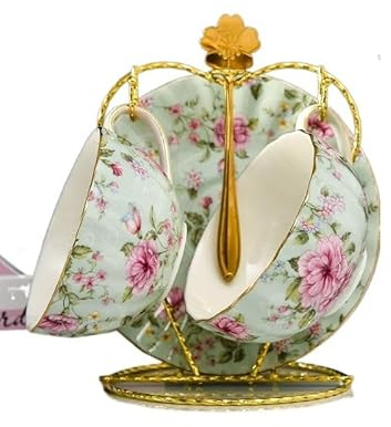 Service à Café Service à thé fleurs tasse à café en céramique Style costume tasse à thé et soucoupe à bord doré de haute qualité avec une cuillère Porcelaine Anglaise ( Size : 220ml , Color : 2 piece