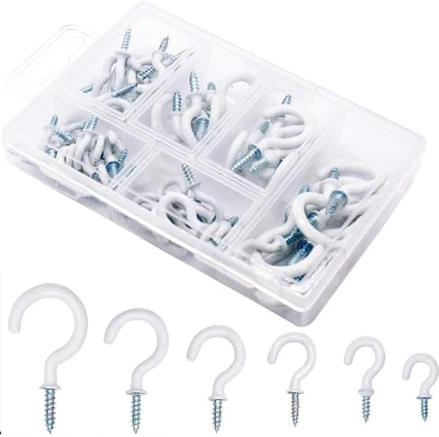 BSYFOP 70 Pcs Screw in Hooks, White Ceiling Hooks Suitable for Hanging Plants, Cups, Utensils, Lights and Stuff - Great for Indoor & Outdoor Use