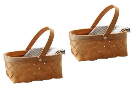Cabilock Lot De 2 Paniers De Rangement en Rotin avec Poignée Rangement Portable en Bois Naturel