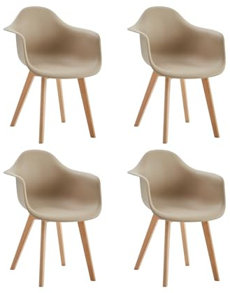 GrandCA HOME 4er-Set Esszimmerstühle, nordische Küchenstühle mit Beinen aus Buchenholz, Moderne Sessel für Wohnzimmer, Büro, Schlafzimmer, Esszimmer, Beige