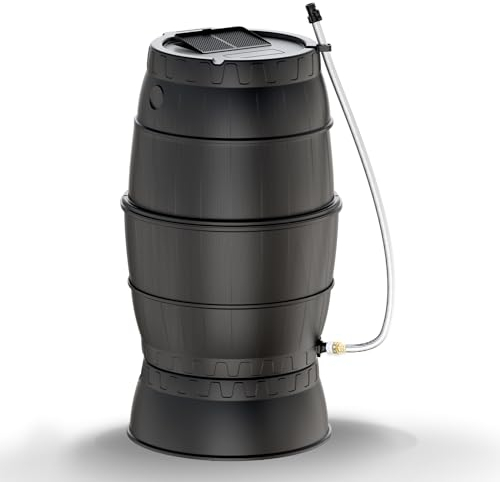 EJWOX Rain Barrels with Stand to Collect Rainwater from Gutter - Heavy Duty Outdoor Rain Water Collection Barrel with Spigot and Filter(45Gallon, Black)