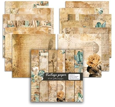 24 Blatt, 12 Designs, Vintage-Papierdesign, dekoratives, säurefreies Scrapbook-Papier, 160 g/m², einseitig, 30 cm x 30 cm, 12 Zoll x 12 Zoll