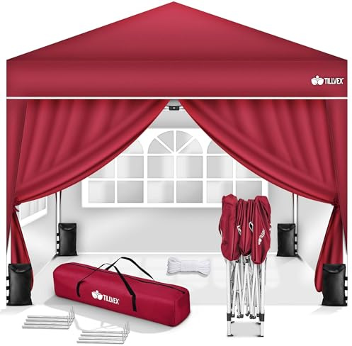 tillvex® Pavillon 3x3m Wasserdicht mit 4 Seitenteilen & 4er Set Sandsäcke | Pop-Up Faltpavillon Stabil & Winterfest | Gartenzelt Höhenverstellbar UV 50+ | Partyzelt mit Tasche Garten Camping Festival