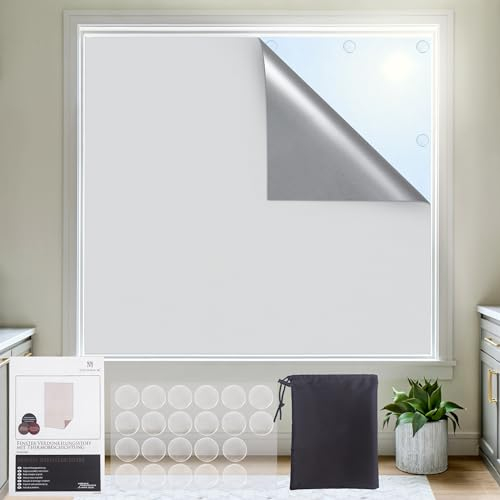 Victoria M. Fenster verdunkelung 100% verdunklungsfolie für Fenster Abdunkeln, Tragbarer Reisevorhang, Schneidbarer Verdunkelungstoff Waschbar mit 20 Gel-Klebepads, 140x300cm, Weiß