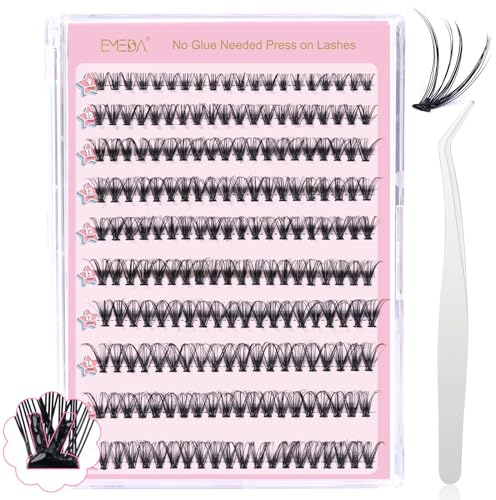 EMEDA 30D Selbstklebende Wimpern vorgeklebte Büschel wimpern in D curl 9-15mm natürlich aussehende Wimpernbüschel mit Pinzette 30D DIY Wimpern extension set (30P mix)