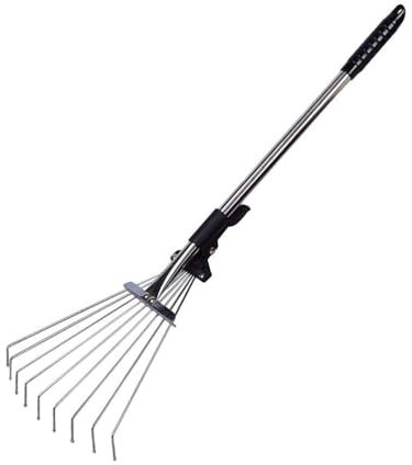 My Garden Rake Telescopic - Adjustable Leaf Rake Metal Lawn Rakes with 9 Teeth - Ergonomic Non-Slip Handle - Extendable Garden Rakes for Grass, Soil, and Debris Cleaning