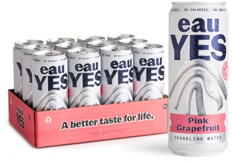eauYES - Sparkling Mineral Water with a hint of Pink Grapefruit (12 x 330ml), All Natural, Zero Sugar, Zero Calories & Zero Sweeteners, Vegan & Keto Friendly, Eco-Friendly Brand