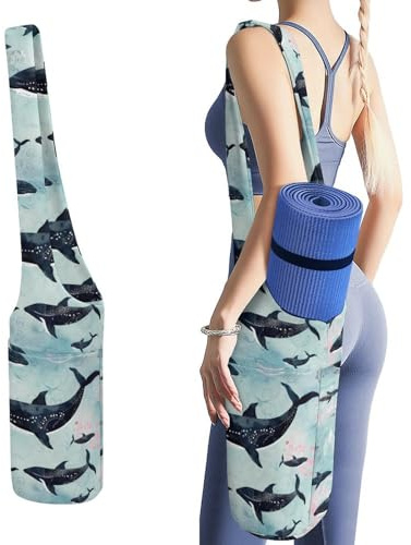 YJWANDL Yogamatten-Organizer, Wal-Druck, Yogamatte, Tasche, Turnmatte, Tasche, Leinen-Aufbewahrungstasche, strapazierfähige Yoga-Tragetasche