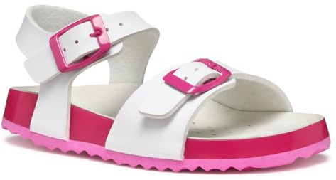 Geox J ADRIEL GIRL I - Sandalo Bambina, White/Fuchsia,
