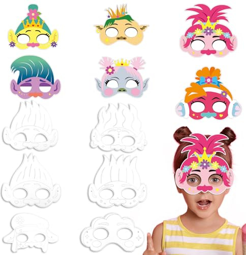 YOLOUP 24 Stück Ausmalmasken für Kinder, Maske Bastelset für Mädchen, Mahle deine eigene Maske, DIY Blank Malerei Maske für Halloween Party, Cosplay Dress Up, Kinder zum Basteln & Dekorieren