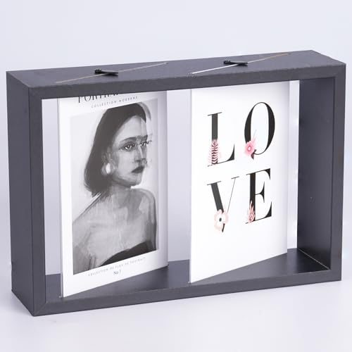 NUPTIO 10x15cm Holz Bilderrahmen Doppelbilderrahmen: Fotorahmen auf Tisch - Schwarz Photo Frame - Modern Holzbilderrahmen für Family