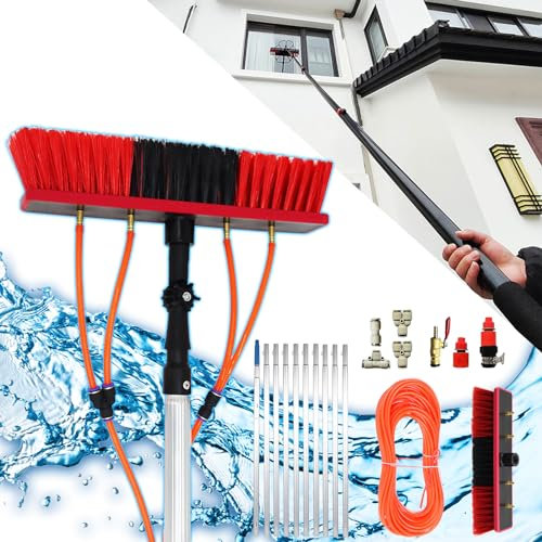 Errtsdb Window Cleaning Equipment Extendable 62.3ft(19m) Window cleaning pole Hose Fed Water fed Telescopic Extendable Solar Panel Conservatory Brush Equipment Kit for Trucks, Boats, Cars
